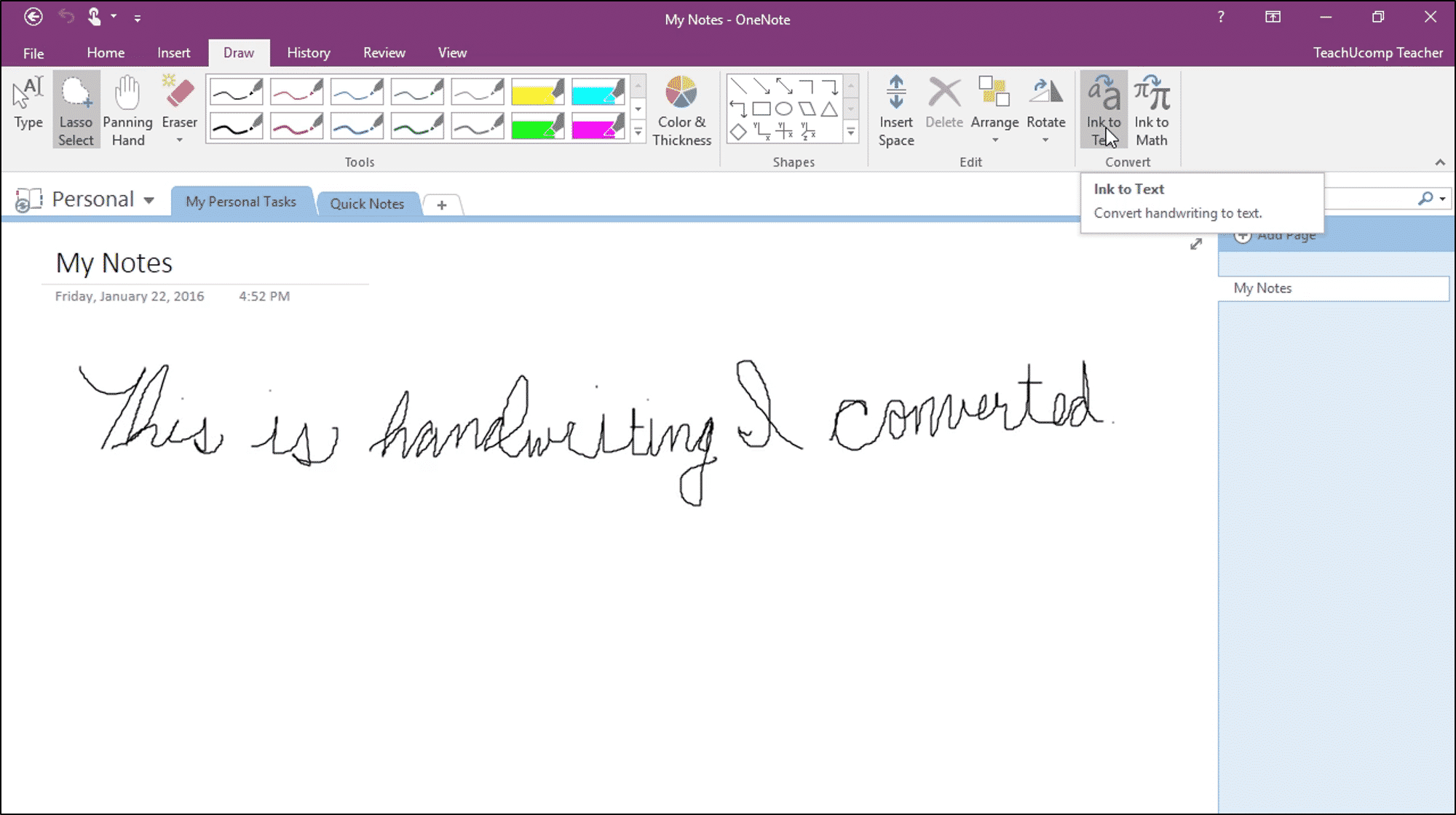 ink to text onenote for mac